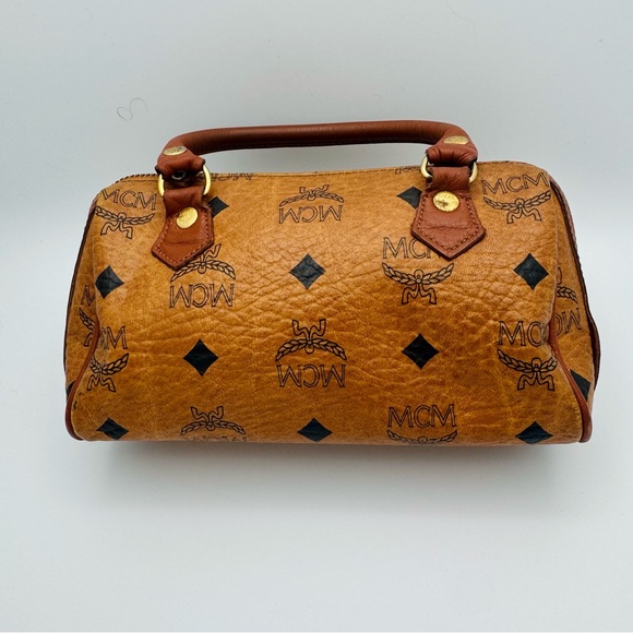 MCM Tan Leather Small Boston Bag in Visetos - Picture 8 of 12